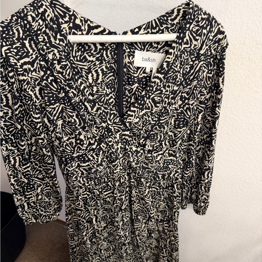 ba&sh Monochrome Abstract Long Sleeve Dress